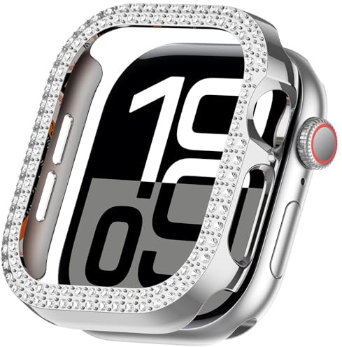 Miimall PC-Skelett-Gehäuse Kompatibel mit Apple Watch 11/10 46mm Hülle, Hochleistungsschutz Case Einfache Installation Bling Schutzhülle Cover für iWatch Series 11/10 Hülle 46mm, Galvanisiertes Silber