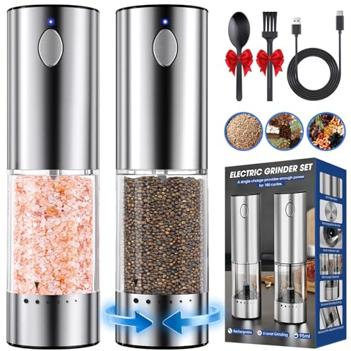 HomeHacks Rechargeable Electric Salt and Pepper Grinder Set, 2 Pack