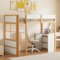 Kebnor 90 * 200cm Hochbett aus Holz, Sicherheitstreppe, mit Tisch, hohes Zaundesign, Einzelbett, Kinderbett (Holz + Weiß)