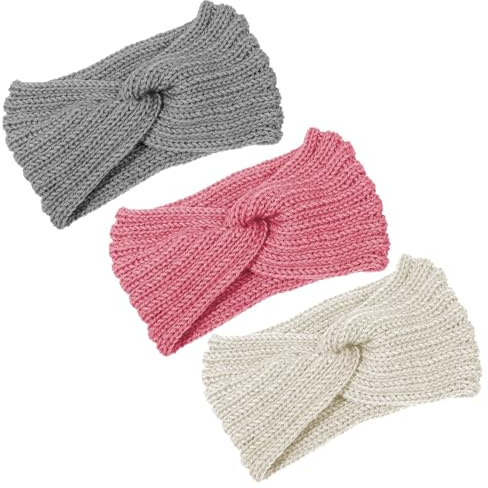 SSKHE 3 Pcs Winter Knitted Headband Chunky Knit Headbands, Ear Warmers Cable Knitted Headbands, Soft Elastic Head Bands, Crochet Head Wraps for Women Girls Skiing Running Workout