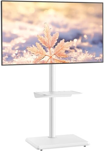 5Rcom Supporto universale girevole per TV da pavimento con supporto per TV da 32 a 55 pollici fino a 40 kg, regolabile in altezza con supporto per TV alto con base in legno bianco, VESA max 400 x 400