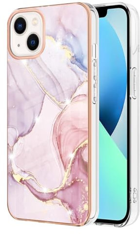 XYZNTMF for iPhone 14 Phone Case iPhone 13 Case Glitter Sparkle Marble Silicone Bumper Shockproof Phone Case for Women Girls Silm Fit TPU Rubber Protective Skin Cover for iPhone 14/13, Rose Gold