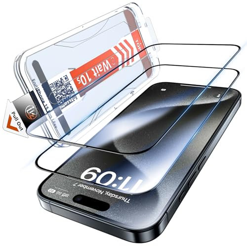 LK 2 Pack for iPhone 15 Pro Max Screen Protector, 2 Pack HD Tempered Glass Film, Auto Dust-Elimination Installation Tool, No Bubbles No Dust Anti-Scratch, 9H+ Hardness, Full Coverage Protection