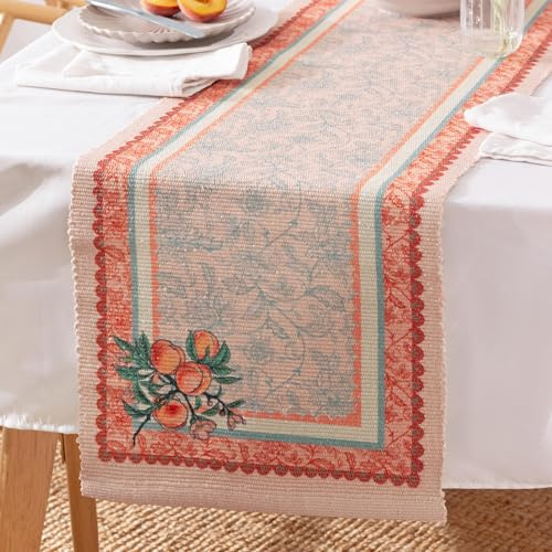 furn. Anemone Peaches Table Runner – Indoor/Outdoor Washable Jacobean Floral Fruit Dining Table Decoration (Multicolour - 180x35cm)
