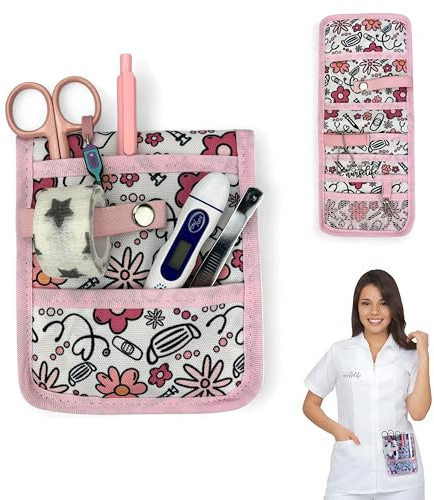 Nurse Life Salvabolsillos Premium 2025 | No todos son iguales | Organizador de Bolsillo Enfermeria | Original regalo enfermera para guardar Tijeras y Accesorios (ROSA FLORES)