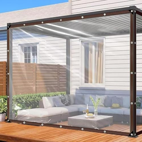 Transparente Plane – robuste, wasserfeste Kunststoffplanen mit Ösen, transparente Vinylplanen für Veranden, Veranden, Dächer, Gewächshaus, Pflanzen, Hühnerstall, 2,4 x 6,8 m