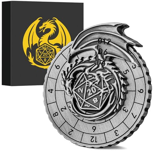DND Radwürfel Spinner, Fingerspitzen Gyro, 7-in-1 Fliegender Drache Metall D&D Würfel, Roulette Würfel Spinner für DND Würfelset, D&D Geschenke mit Geschenkbox, Rollenspiel Brettspiel Zubehör, Silber