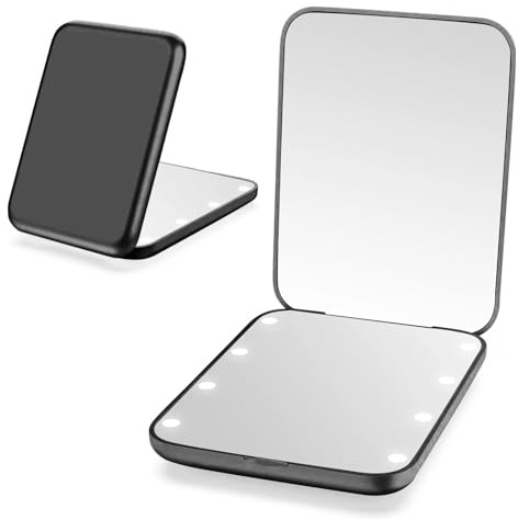 Giazee Lighted Travel Makeup Mirror – 1X/2X Magnifying Compact Mirror with LED, Portable Pocket-Sized Beauty Mirror for Handbag & Purse