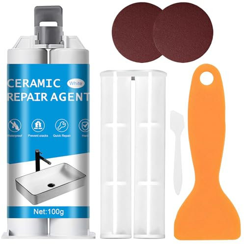 Fliesenreparaturset Weiß 100g - Universelles Reparaturset für Keramik, Badewannen, Waschbecken - Abdichtung von Kratzern, Löchern, Rissen in Emaille, Porzellan & Acryl