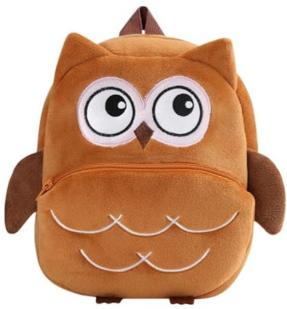 Rockreyoa Kinder Rucksack Cartoon Kleinkind Tasche Tiere Tagesrucksack Plüsch Schultasche Mini Kinder Schulrucksack für Jungen Mädchen Kindergartenrucksack für Baby 2-6 Jahre Braune Eule