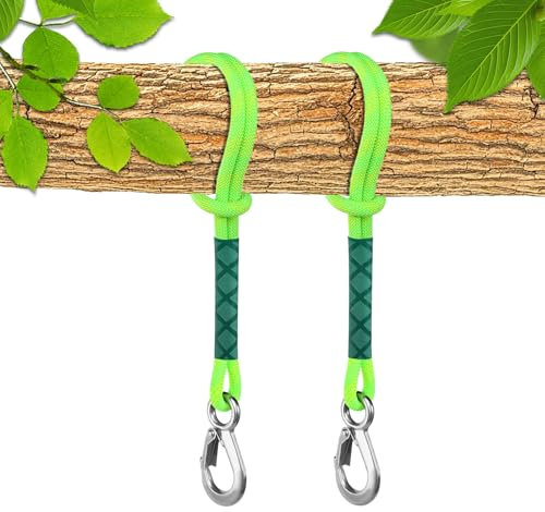 KUHAWL 2 Stück Schaukel Baumbefestigung Seil, 0.6M Hängende Seil, Hängematte Befestigung Aufhängung Schnur mit Karabinern Seil Hängematte Schaukel Befestigung für Schaukeln Hängematten Yoga (Grün)