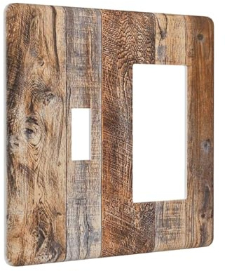 Kitchen Distressed Rustic 2 Gang Combination Single Toggle/Decorator Wall Plate Vintage Farmhouse Brown Wood Wooden Combo 1-Toggle 1-GFCI/Rocker Outlet Light Switch Dimmer Receptacle Faceplate Cover