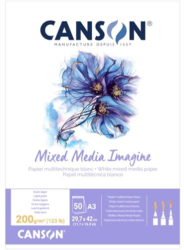 NEU Imagine Mixed Media Block geleimt, DIN A3, 50 Blatt, 200 g/m², Leicht gekörnt