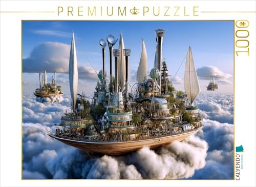 Puzzle · Windhafen der Lüfte | Schwebende Stadtsegler mit Windkraft und Gärten · 1000 Teile · Lege-Größe 64 × 48 cm · CALVENDO Puzzle