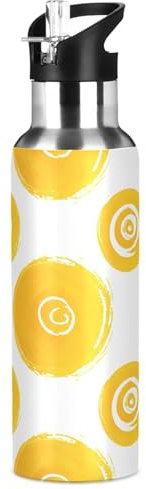 Sevdomey Yellow Suns Water Bottle with Straw Lid 32 oz,Stainless Steel Vacuum Insulated Water Bottle for Sports Cycling Hiking Gym School Home