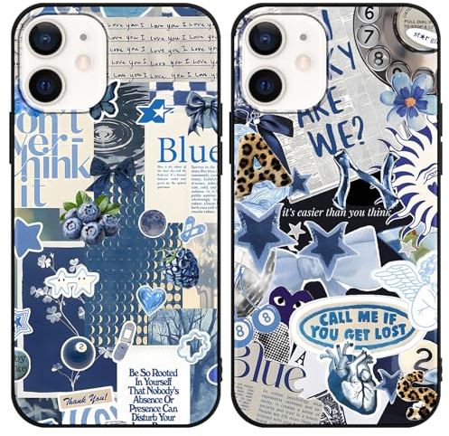 Phoona 2 Pack Star Print Case for iPhone 12 6.1, European Collage Aesthetic Preppy Girly Design Pattern for Girls Women, Slim Soft Silicone Shockproof Bumper Protector Cover
