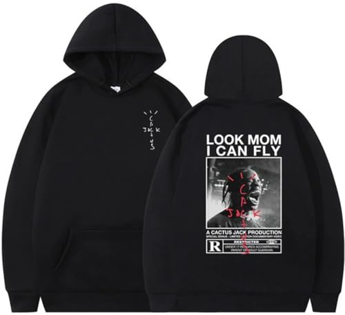 BaeKnyin Look M0m I Can Fly Felpa con Cappuccio da Uomo con Grafica Hip Hop Pullover Oversize Sweatshirt Unisex M,Blackwhite-3