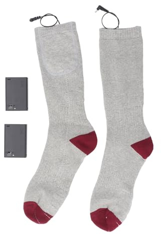 SIXRUN Chaussettes Chauffées électriques à Batterie, Chaussettes en Coton Confortables pour la Randonnée de Ski de Voyage en Hiver, Fonctionnant sur Batterie (GRAY)