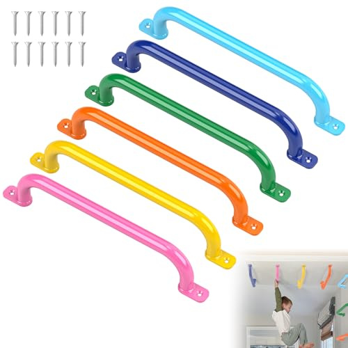 43,9 cm große Spielplatzgriffe, Metall-Affenstangen, Schaukel-Set, Zubehör, Haltegriff, Spielset, Handgriffe für Spielhaus, Baumhaus, Dschungel, Fitnessstudio, Klettergerüst (6 Stück, 6 Farben)