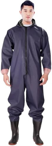 HWJFDC Wathose Wasserdichter Overall mit Langen Ärmeln, Wathose for Angeln, Kapuze, Hose Stiefeln und Handschuhen, Set for Erwachsene, Angelbekleidung, Ausrüstungsanzug(C,36)