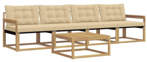 vidaXL Outdoor-Sofagarnitur 5 pcs Weiß und Beige 79 x 79 x 37 cm, Garten, modernes Outdoor-Sofa, Lounge-Set für die Terrasse, stylisches Möbel, bequemes Sitzen