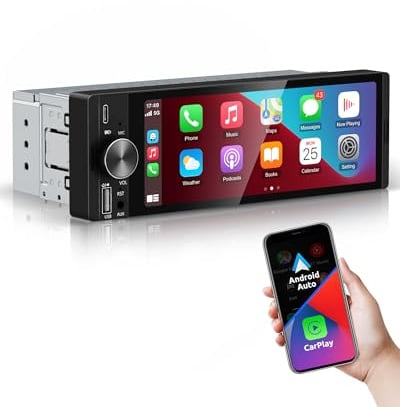 ESSGOO 6.36 Zoll 1 DIN Autoradio mit Wireless Carplay und Android Auto, HD IPS Bildschirm Auto Display Bluetooth Radio mit Rückfahrkamera Mirror Voice Control Mirror Link FM