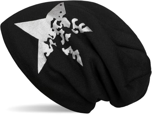 styleBREAKER Unisex Beanie Vintage Stern Fleece Futter 60cm | Thermo Inlay. elastisches Material. Bundweite 26cm. Slouch Design. winterfest. weiche Haptik. Einheitsgröße.