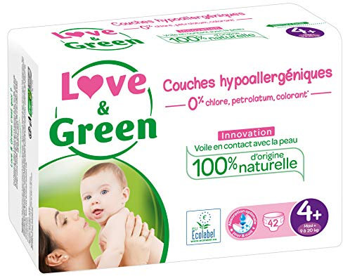 Love & Green Windeln, hypoallergen, 42 Windeln, Größe 4+ (9-20 kg)