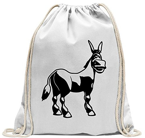 Kiwistar - Turnbeutel - weiss - Esel - Motiv 1 - tragen - Fun Rucksack Sport Beutel Gymsack Baumwolle mit Ziehgurt