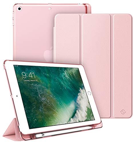 FINTIE Case Compatible with iPad 6th Generation (2018) / iPad 5th Generation (2017) 9.7 inch, Slim Cover with Frosted Back w/Pencil Holder, Support Auto Wake/Sleep, Rose Gold