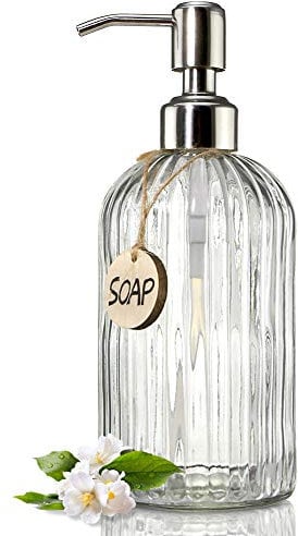 Jasai Seifenspender aus durchsichtigem Glas, mit rostfreier Edelstahl-Pumpe, nachfüllbarer Flüssigseifenspender für Badezimmer, hochwertiger Seifenspender für die Küche (transparent), 530 ml