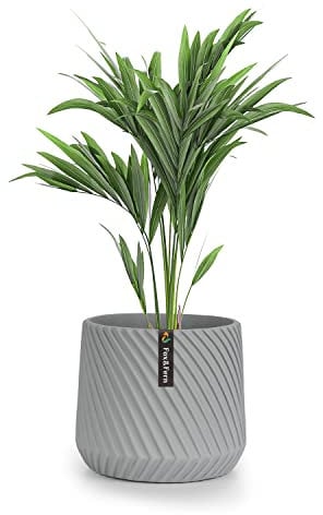Fox&Fern Übertopf S mit 3D Riffelung - Blumentopf inkl. Wasserabfluss - Blumentopf hoch 18cm - Übertöpfe für Zimmerpflanzen - Blumentopf 21cm Durchmesser - Moderne Pflanzentöpfe - Blumentopf grau