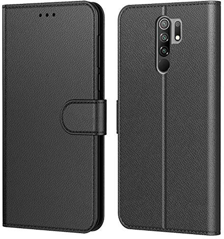 Tenphone Etui Coque pour Xiaomi Redmi 9,Plusieurs Couleurs Disponible,Protection Etui Housse Premium en Cuir PU,Fermeture Magnétique pour (Redmi 9 (6,53 Pouces), Book Noir)