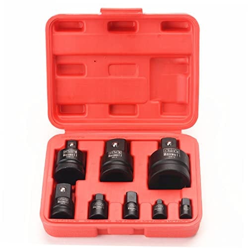 FLZOSPER 8-Piece Impact Adapter and Reducer Set, CR-V, SAE, for Sockets and Drive Tools with Storage Case