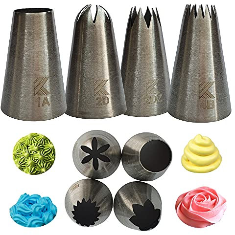 Large Stainless Steel Icing Piping Nozzle Tips Set for Baking and Cake Cupcake Cookie Decorating 1A 2D 2DZ 4B Flowers Open Starts Shells Swirls in a box