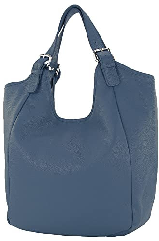 modamoda de T227 Damen Shopper Schultertasche Leder Large handmade in Italy, Farbe:Saphirblau