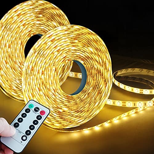 Homeleo 2 Pack Warm White Battery Powered LED Strip Lights Indoor, 8 Mode Remote LED Light Strip for Bicycle Night Riding Camping Tent Hurricane Emergency Halloween Parade Costume Window Bedroom Decor