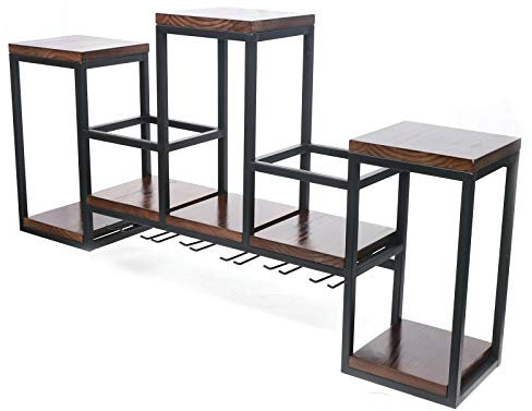 Porte-bouteilles mural avec support en verre - Style vintage - En bois - Pour cuisine, bar - Créatif - Montage en saillie
