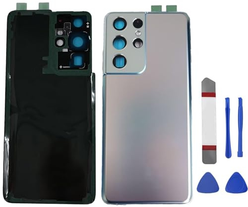PCTC Galaxy S21 Ultra Back Glass Cover Replacement for Samsung Galaxy S21 Ultra 5G SM-G998B G998U G998U1 G998W Housing Door with Camera Glass Lens Parts and Pre-Install Tapes (Phantom Silver)