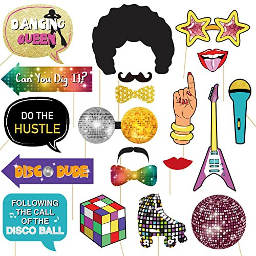 YiiiGoood Hippie Accessoires Fotobox 70er Jahre Photobooth Accessoires 80er Jahre Photo Booth 20 Stück Photo Props Disco Foto Requisiten