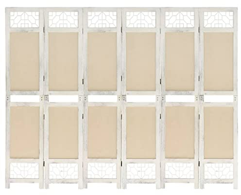 vidaXL Raumteiler 6-TLG. Trennwand Stellwand Paravent Spanische Wand Sichtschutz Umkleide Faltwand Raumtrenner Creme 210x165cm Stoff