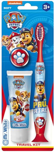 Paw Patrol Kids Toothbrush Travel Set – Includes Strawberry-Flavoured Toothpaste & Soft-Bristle Toothbrush with Suction Cup & Protective Cap | Travel-Friendly Oral Care Kit for Children Ages 3+