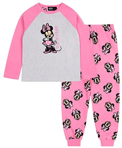 Disney Topolino Minnie Pigiama a Maniche Lunghe per Bambina, Rosa-Grigio 4-5 Anni