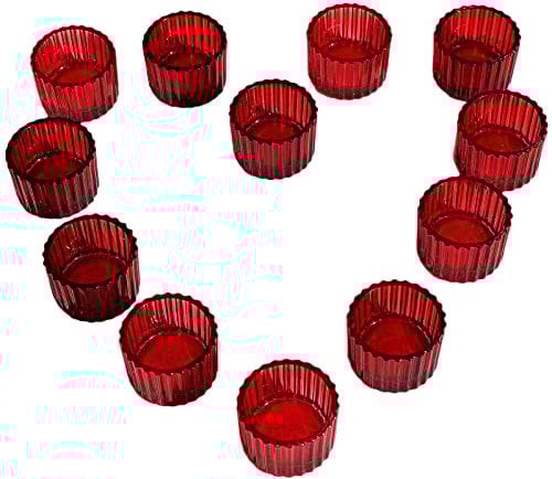 VOHO Red Candle Holders for Table Centerpiece, Tealight Candle Holder Set of 12 for Small Tealight Candles, Glass Votive Candle Holders for Her Valentine Christmas(2 x 1.4 Inch)