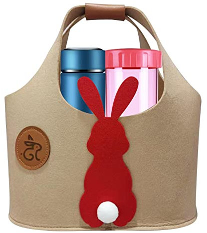 UINO Filz Handtasche - Hasenmuster Filz Tragetasche für Damen - Tragbare Oster-Süßigkeitstasche, Taschen-Zubehörtasche aus Filz für Smartph, Make-up, Wasserflaschen, Brieftaschen, Schlüssel