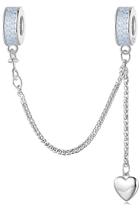 Opal Sicherheit Kette Charms mit 2 Gummi Abstandshalter Stopper Charms 925 Sterling Silber Liebe Herz Perlen passen Pandora Charms Armband für Frauen