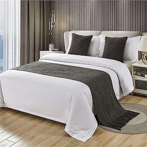 Morbuy Moderne Hotel Bettläufer Schals Quasten Schal Bettlaufer Bettschal Bettschwanz Handtuch Dekoration Für Einzel Queen King Size Bett Flagge (60x260cm für 200cm Bett,Dunkelgrau)