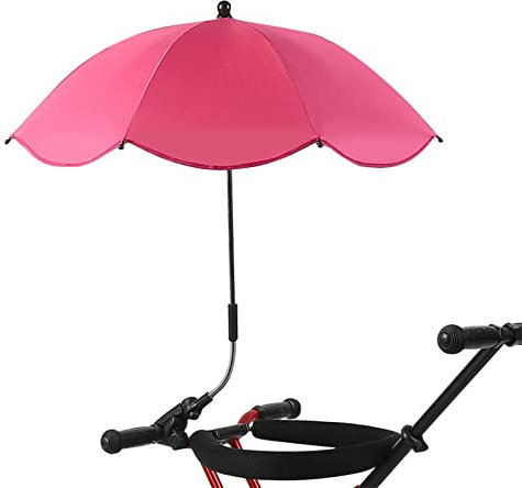 Chair Umbrella with Universal Clam, 360 Swivel Chair Umbrella, 8 bone stainless steel umbrella with UPF 50, Portable Clamp on Patio Chair,Beach Chair,Stroller,Sport chair,Wheelchair and(rose red)