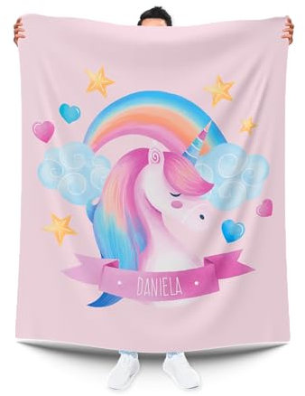 Pla Pla Pla Manta Personalizada. Manta para niña con su Nombre. Manta Unicornio Personalizada. (150 x 200 cm.)