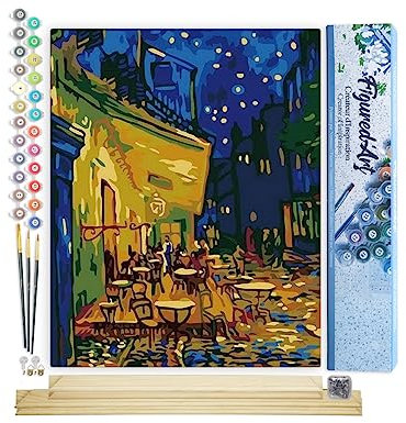 Figured'Art Peinture par Numéro Adulte Van Gogh - Café - Activité Manuelle Kit de Loisir Créatif DIY Numéro d'Art Complet - 40x50cm avec châssis en bois à monter